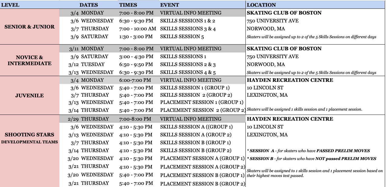 Tryout Schedule 2024